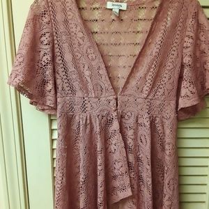 Pink Lace Boho Flowy highlow Cardigan Top S M